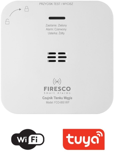 Detektor monoksidi karboni Firesco FCO-850 WF, WiFi Smart Tuya, 85 dB, i bardhë