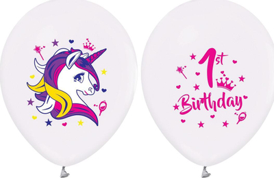 Balona Godan për ditëlindjen e parë me unicorn, set 5 copë, 30 cm, të bardha