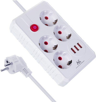 Prizë zgjatuese Maclean MCE393 W, 4 dalje, 3x USB, 3m, e bardhë