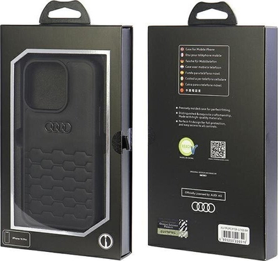 Këllëf Audi GT prej lëkure sintetike, hard case me MagSafe për iPhone 15 Pro, mbrojtës, i zi