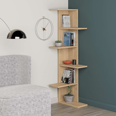 Raft këndor për libra Decortie Saso 37 x 37 x 141 cm, kafe e hapur