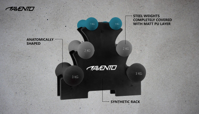Set hantelash Avento Dumbbell Set, 1 2 3 kg, me raft plastik, shumëngjyrësh