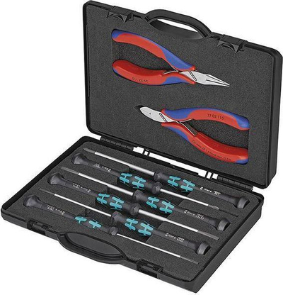 Set veglash Knipex Tool Set 00 20 18, 8 pjesë, për elektronikë, në valixhe plastike të zezë