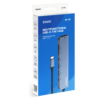 Docking station USB hub Savio AK-82, USB-C, 7 porta, i zi