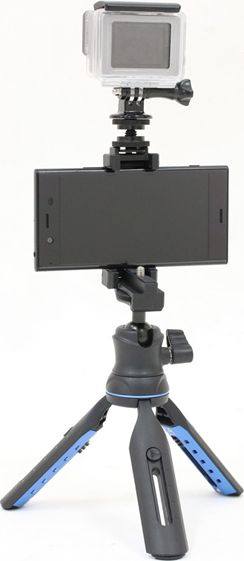 Tripod mini Slik MULTI-POD, trefkëmbësh i vogël, me kokë që rrotullohet, i zi me blu