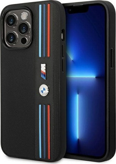 Mbulesë telefoni BMW M Collection për iPhone 14 Pro, lëkurë PU, me tre ngjyra, e zezë