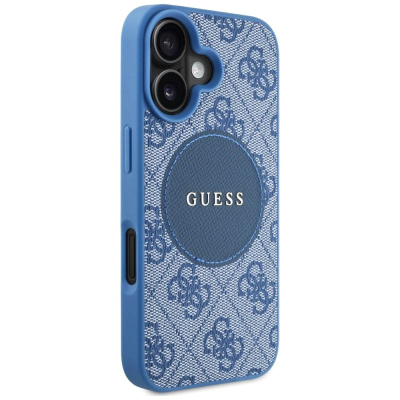 Маска за телефон Guess 4G Circle Classic Logo MagSafe, за iPhone 16 6.1", сина