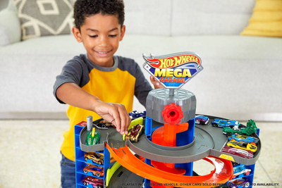 Set garazhi Hot Wheels City Mega Garage, 4 kate, i lartë 70 cm, shumëngjyrësh