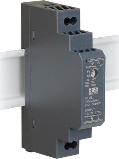 Furnizues energjie Mean Well HDR 15W, 12V DC, për shinë DIN TH35