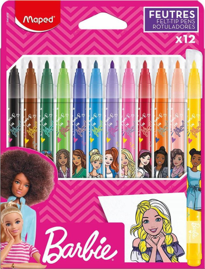 Flomastera Maped Barbie, set 12 copë, majë mesatare, bojë që lahet