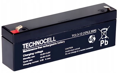 Bateri AGM Technocell TC 2.3-12, 12V, 2.3Ah, e zezë