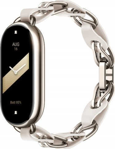 Rrip për smartwatch Xiaomi Smart Band 8 Chain Bracelet, metal me lëkurë, i bardhë