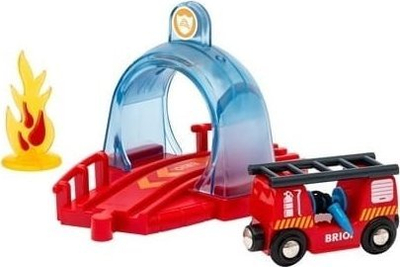 Lodër hekurudhe BRIO SmartTech Sound Rescue Action Tunnel Kit, tunel interaktiv, makinë zjarrfikëse, e kuqe