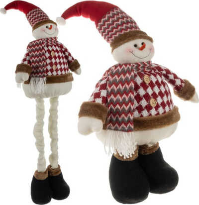 Figurinë zbukuruese për Krishtlindje Ruhhy Christmas Snowman 22341, me këmbë teleskopike 105cm, e bardhë e kuqe kafe