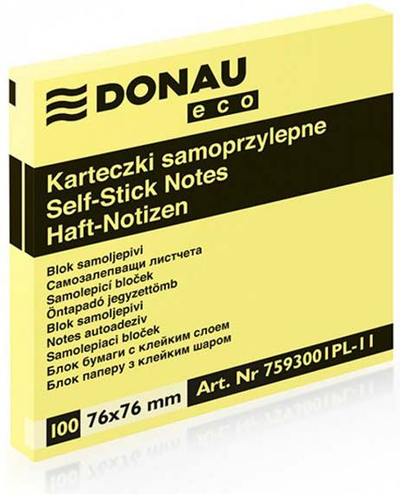 Shënime ngjitëse Donau Notebook, 76 x 76 mm, të verdha
