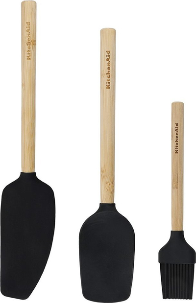 Set mjetesh pjekjeje KitchenAid 3 pjesë, bambu, silikoni, të zeza