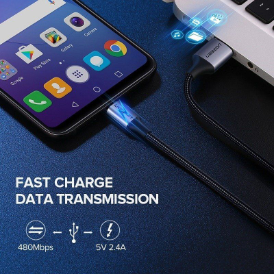 Kabllo USB Ugreen, USB-A në microUSB, 0.25 m, e zezë
