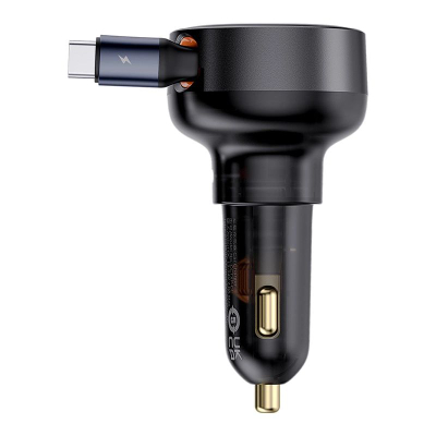 Полнач за автомобил Baseus Enjoyment Pro, 30W, со извлечен USB-C кабел, црн