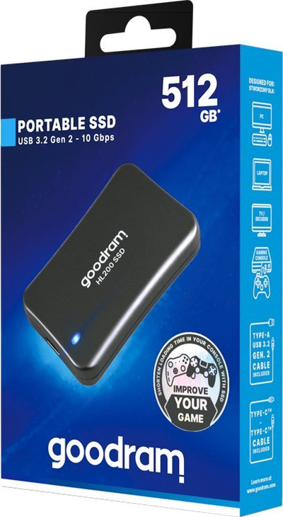 SSD i jashtëm GoodRam HL200, 512GB, USB Type C, i zi
