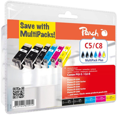 Fishek boje Peach Canon PGI-5XL/CLI-8, MultiPack Plus, 6 fishekë, i shumëngjyrshëm
