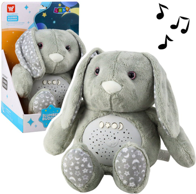 Lodër pelushi LEAN Toys Slumber Buddies Lepur, me projektor yjesh, me melodi gjumi, gri e zbehtë