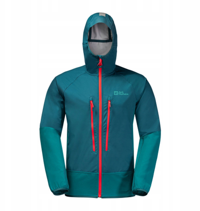 Xhaketë softshell outdoor Jack Wolfskin Alpspitze Hoody M, meshkuj, me kapuç, Blue Coral