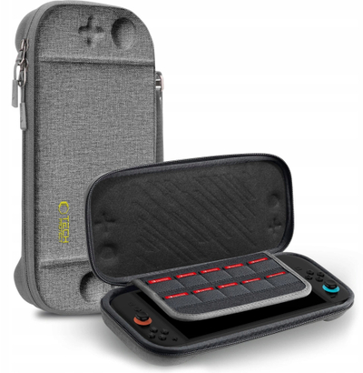 Çantë mbrojtëse Tech-Protect Slim Pouch për Nintendo Switch 2, dizajn i hollë, xhepa për lojëra, gri