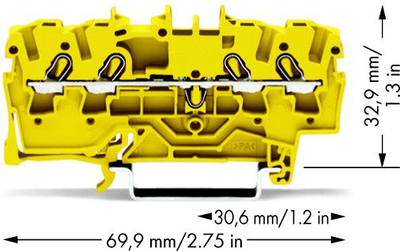 Bllok terminal Wago 2002-1406, 4 përçues, 2.5mm², i verdhë