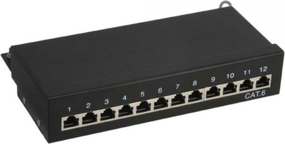 Patch panel InLine Cat.6, 12 porta, montim tavoline dhe muri, i zi