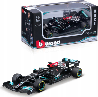 Makina model Bburago Mercedes AMG F1 W12 2021, diecast 1/43, Valtteri Bottas, e zezë