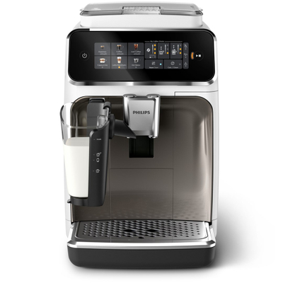 Aparat automatik espresso Philips Series 3300 EP3343/90 LatteGo, ekran me prekje, sistem qumështi, e bardhë krom