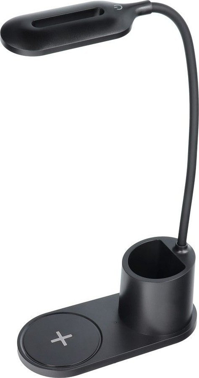 Llambë tavoline LED CFTD03 me karikim wireless 10W, krah fleksibël, ngjyrë e zezë