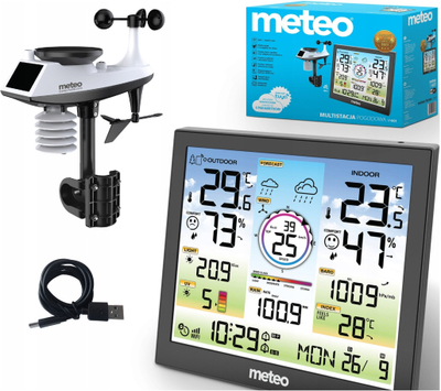 Метео станица Meteo SP601, WiFi, екран во боја, црна