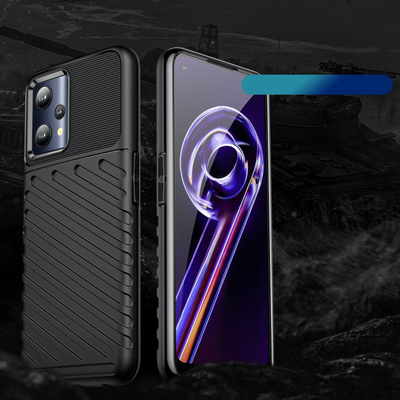 Maskë mbrojtëse Hurtel Thunder Case për Realme 9 Pro, fleksibile TPU, e blinduar, e zezë