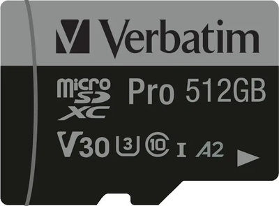 Kartë memorie Verbatim Pro U3, Micro SDXC, 512GB, e zezë