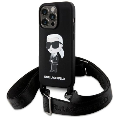 Mbrojtës telefoni Karl Lagerfeld Ikonik KLHCP15XSCBSKNK, iPhone 15 Pro Max, silikon, i zi