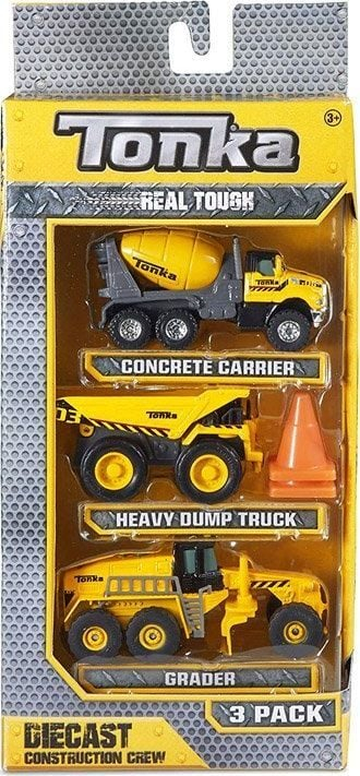 Set lodrash Tonka Trucks Diecast Construction, 3 makina pune, metal, të verdha