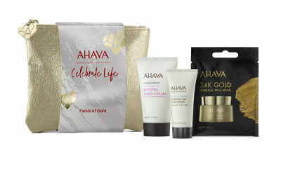 Set Ahava Fields of Gold, Krem për fytyrë 15 ml + Maskë 6 ml + Krem për duar 40 ml