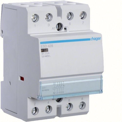 Kontaktor modular Hager ESD428, 25A 3NO 1NC, 24V AC, gri