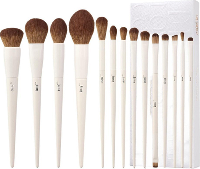 Set furçash grimi Jessup Makeup Brushes, 14 copë, sintetik, e bardhë