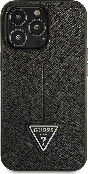 Kapak telefoni Guess Saffiano Triangle Logo për iPhone 14 Pro 6.1", hardcase, i zi