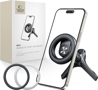 Mbajtës magnetik makine Tech-Protect N53 MagSafe, për grilat e ajrit, rrotullim 360°, i zi