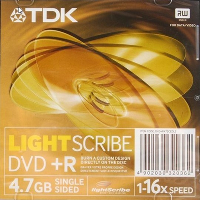 Disk DVD+R TDK Lightscribe, 4.7GB, 16x, transparent