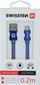 Kabllo Swissten Textile Lightning, 0.2m, USB 2.0, e zezë