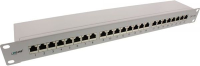 Panel patch rrjeti Inline CAT 6a, 24 porta RJ-45, 1U 19", gri e hapur