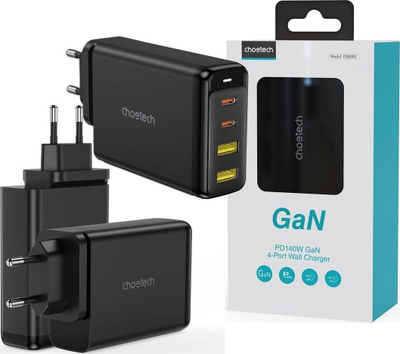 Karikues muri Choetech PD140W GaN, 2x USB C, 2x USB A, i zi
