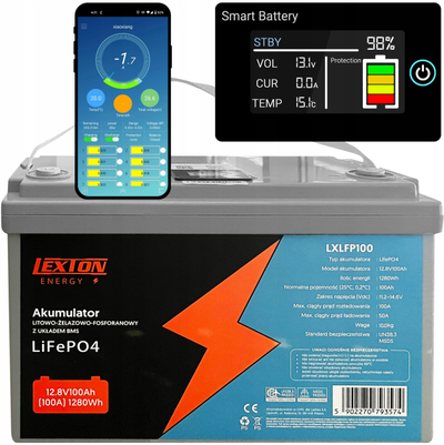 Bateri LiFePO4 12V 70Ah, me BMS mrena, ekran LCD, lidhje me Bluetooth