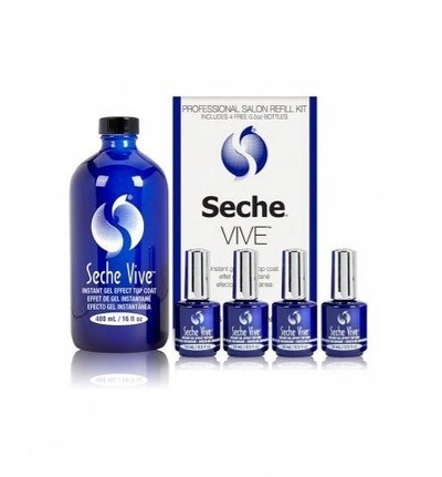 Set profesional top coat për thonj Seche Vive Professional Refill Kit, 480ml, efekt xhel