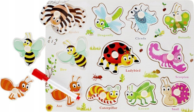 Puzzle druri Mega Creative Insects Board, 11 copa, lodër edukative, shumëngjyrëshe