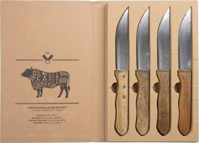 Set thika bifteku Bercato Collection Grill Knives, 4 copë, çelik inox, me dorezë dru akacie